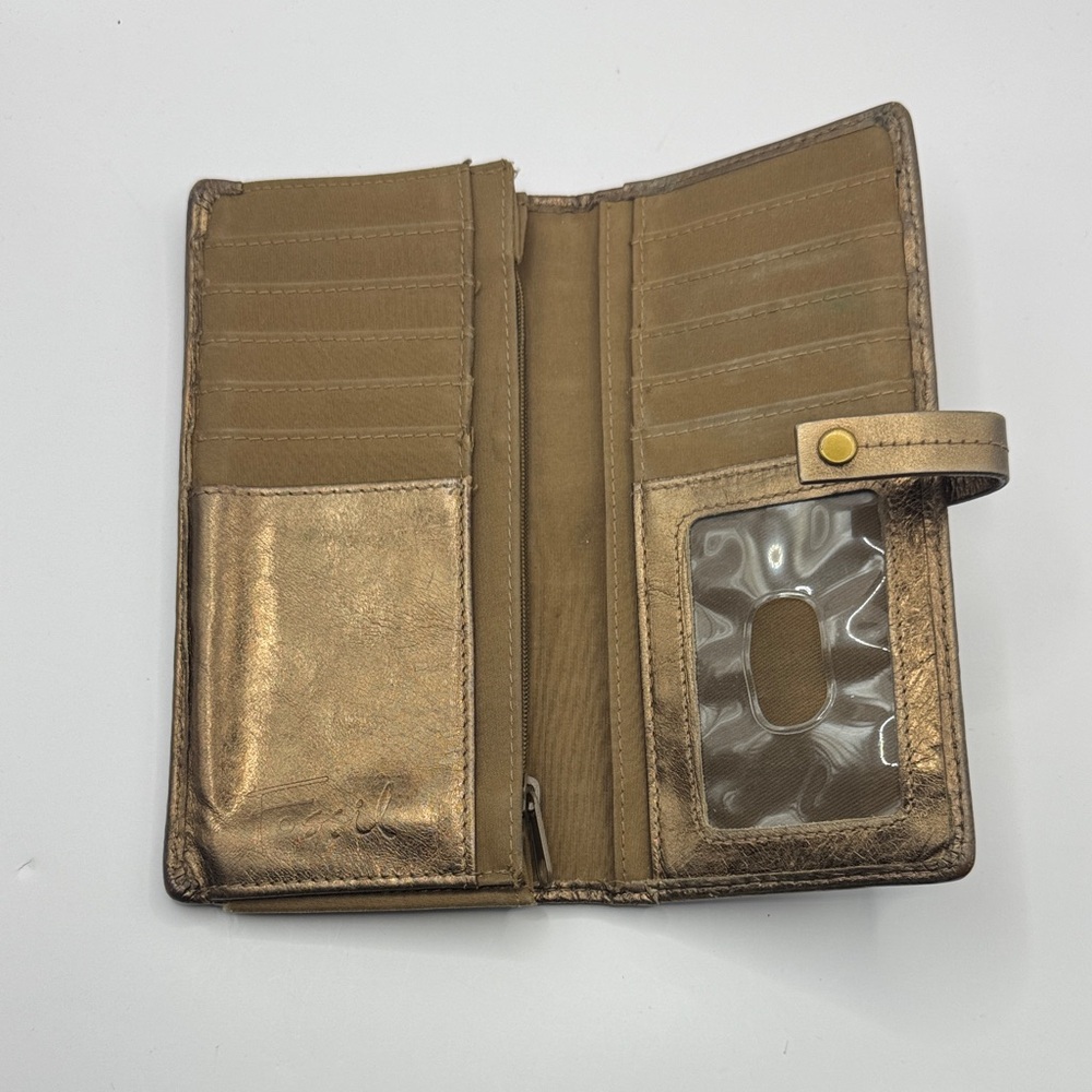 Genuine Leather Patchwork Metallic Long Wallet Go… - image 4